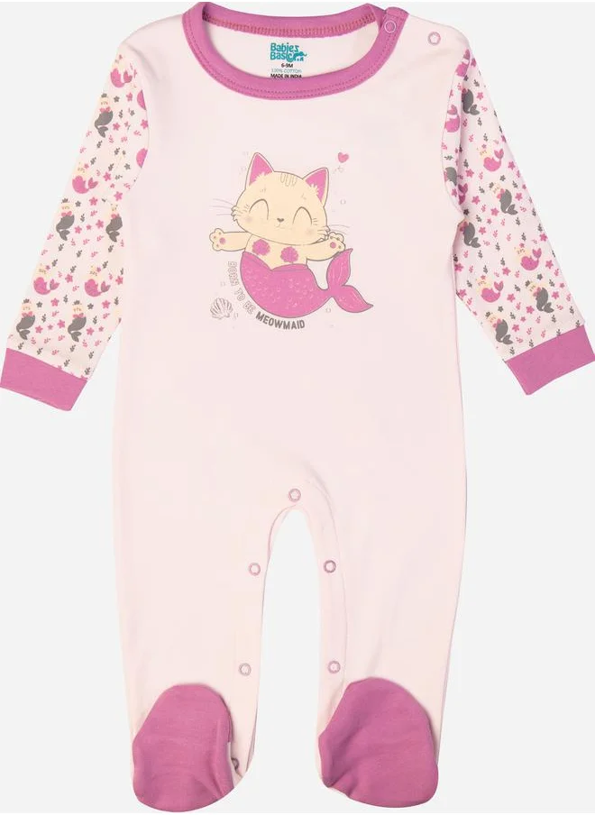Babies Basic Printed Cotton Long Sleeves Sleepsuit