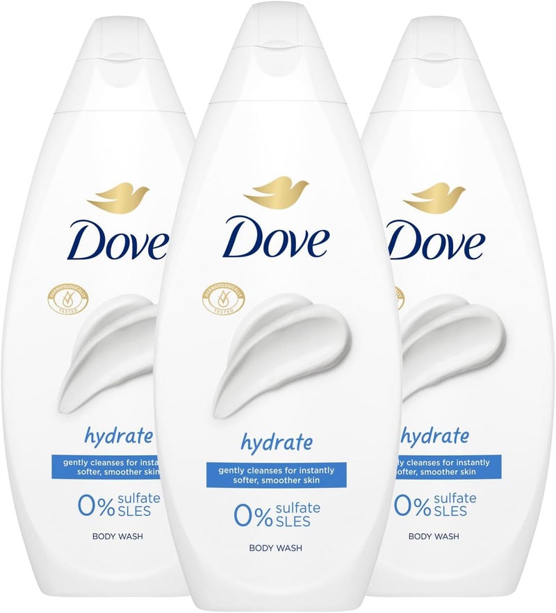 Dove Body Wash 0 Sulfate SLES for Women Made with Naturally Derived Cleansers and Plant Based Moisturiseres Gently Cleanses for Softer and Smoother Skin 225ml 3 Pack Hydrate