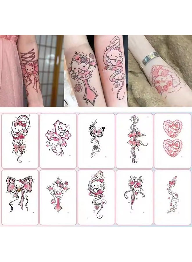 10pcs Cute Hello Kitty Flower Arm Waterproof Long Lasting Tattoo Sticker, Anime Waterproof Tattoos Durable Color kawaii Tattoo Sticker Gifts - Image 1