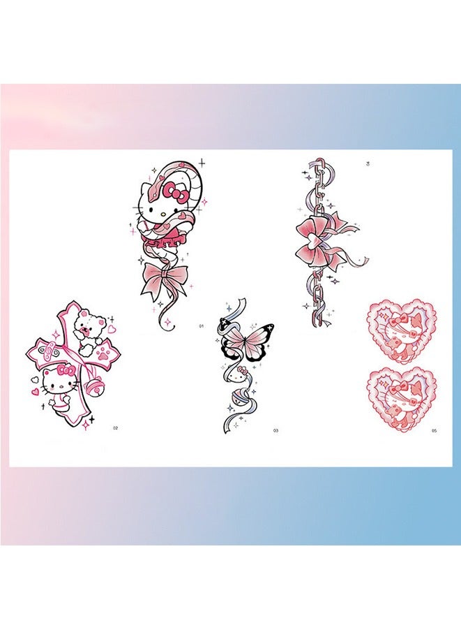 10pcs Cute Hello Kitty Flower Arm Waterproof Long Lasting Tattoo Sticker, Anime Waterproof Tattoos Durable Color kawaii Tattoo Sticker Gifts - Image 2
