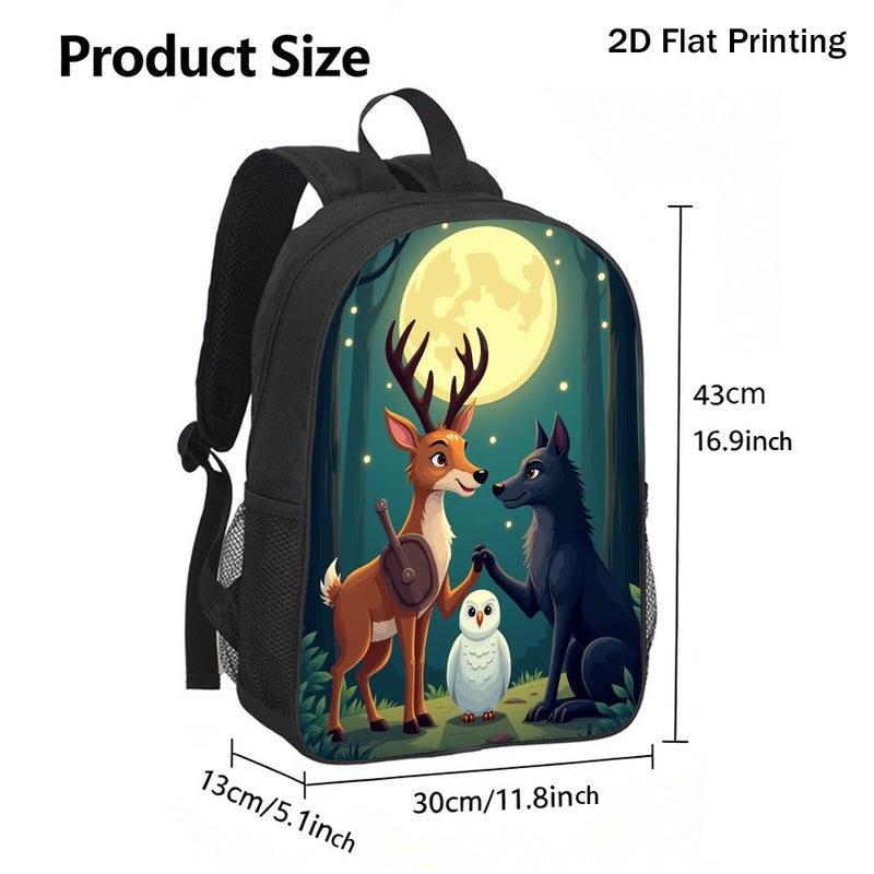 Daily cartoon forest animals Backpack Durable Large Capacity 2D Flat Print for work commute adventure for Unisex - Image 3