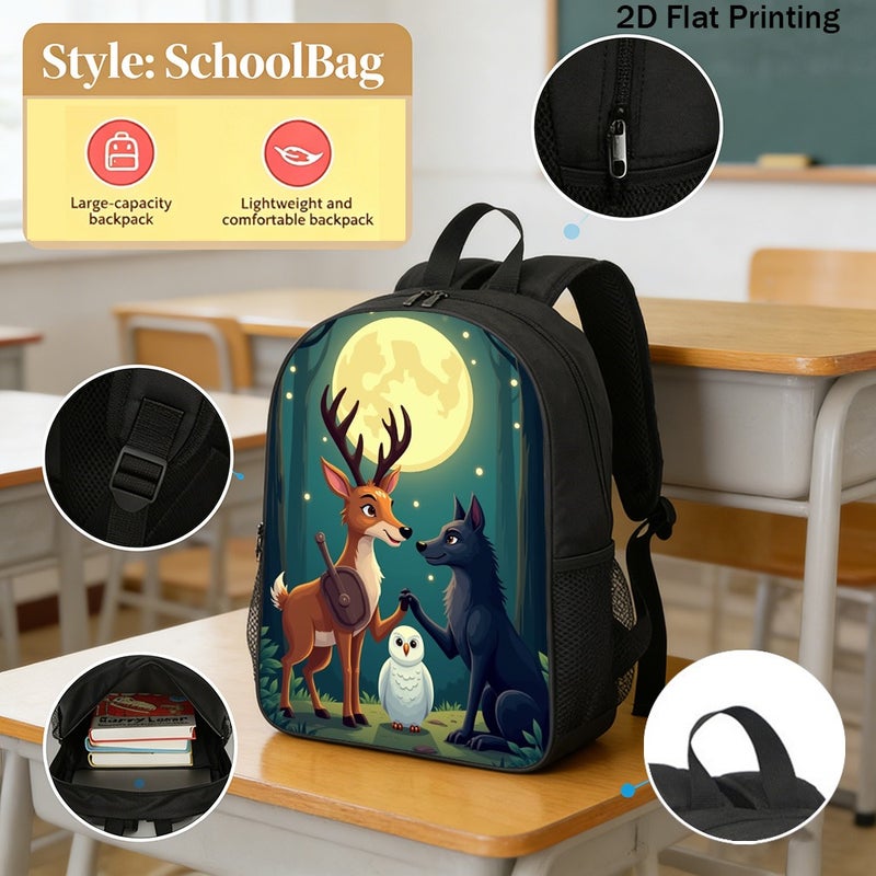 Daily cartoon forest animals Backpack Durable Large Capacity 2D Flat Print for work commute adventure for Unisex - Image 2