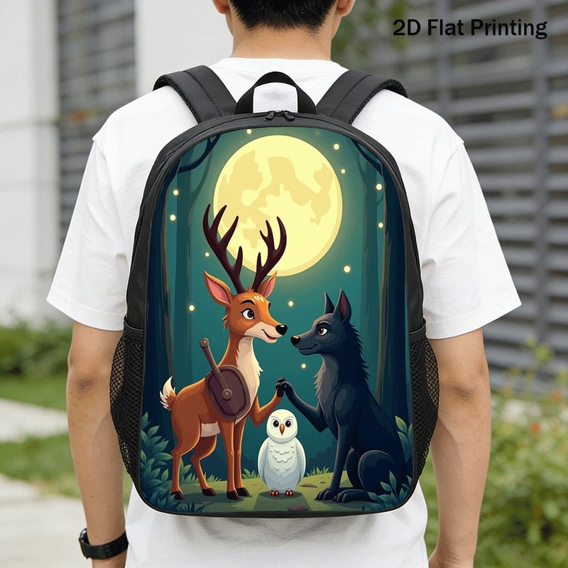 Daily cartoon forest animals Backpack Durable Large Capacity 2D Flat Print for work commute adventure for Unisex - Image 1