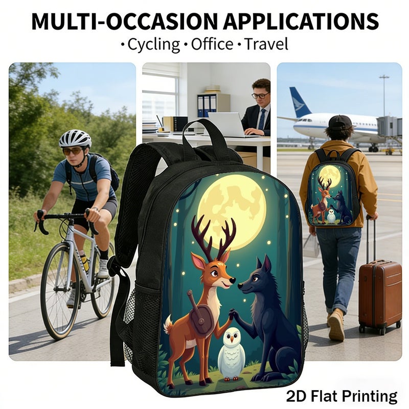 Daily cartoon forest animals Backpack Durable Large Capacity 2D Flat Print for work commute adventure for Unisex - Image 5