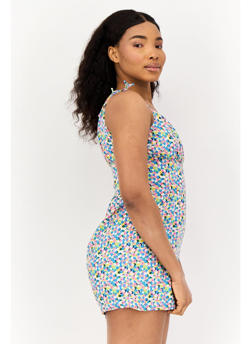 ONLY Women Floral Print Sleevless Playsuits, Multicolor  - Image 3