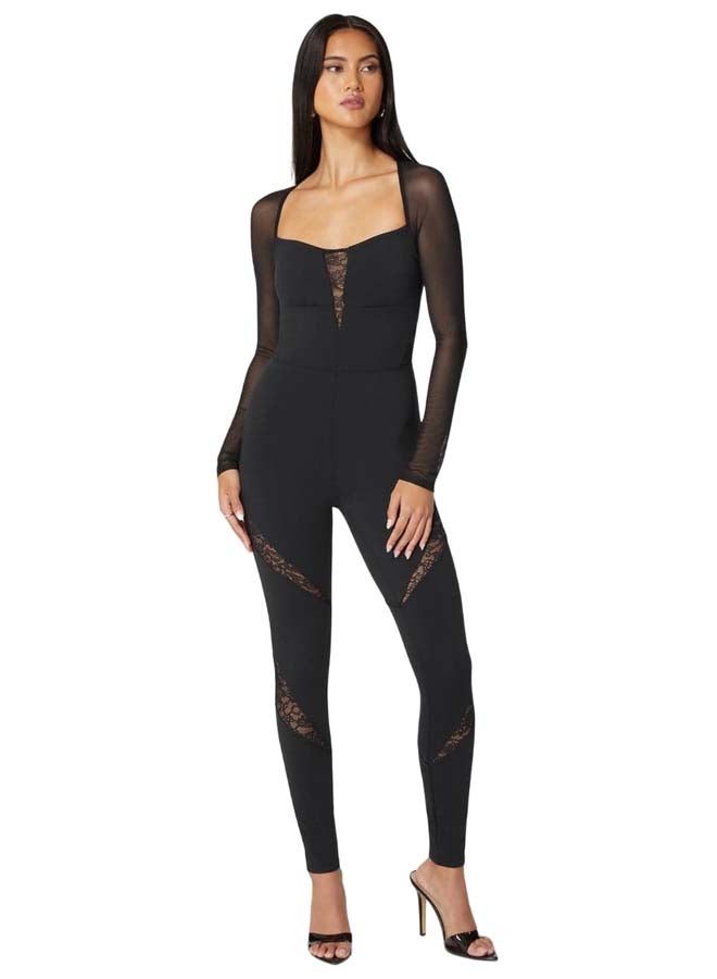 bebe Mesh Sleeve Lace Insert Catsuit  - Image 1