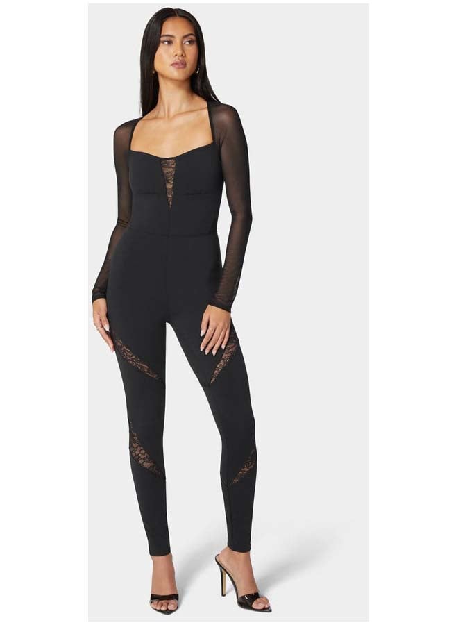 bebe Mesh Sleeve Lace Insert Catsuit  - Image 2