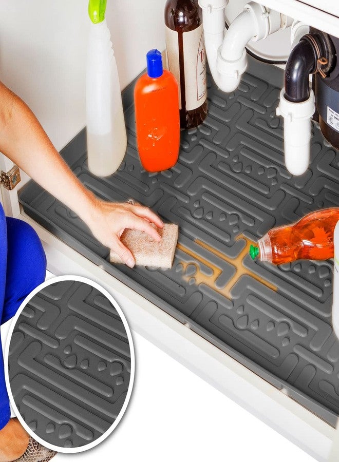 XTREME MATS Waterproof Undersink Mat (Gray 34" 1/4 x 22 1/4) Cabinet Base Liner for Kitchen & Laundry Cabinets Catches Leaks Prevents Damage Flexible Sink Driptray - Image 1