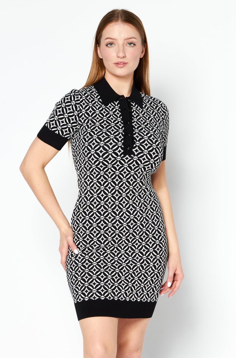 Michael Kors Women Button Down Collar Brand Logo Mini Dress, Multicolor - Image 1