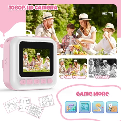 BOFIDAR Instant Print Camera for Kids, Christmas Birthday Gifts for Girls Age 3-10, Toddler Toy for 3 4 5 6 7 8 9 10 Year Old Girls with 3 Roller Photo Paper (Pink) - Image 3