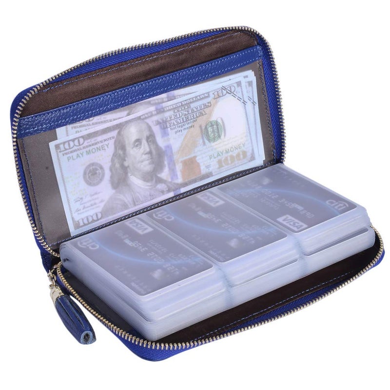 Easyoulife Credit Card Holder Wallet Womens Zipper Leather Case Purse RFID Blocking (Royal Blue) - Image 1