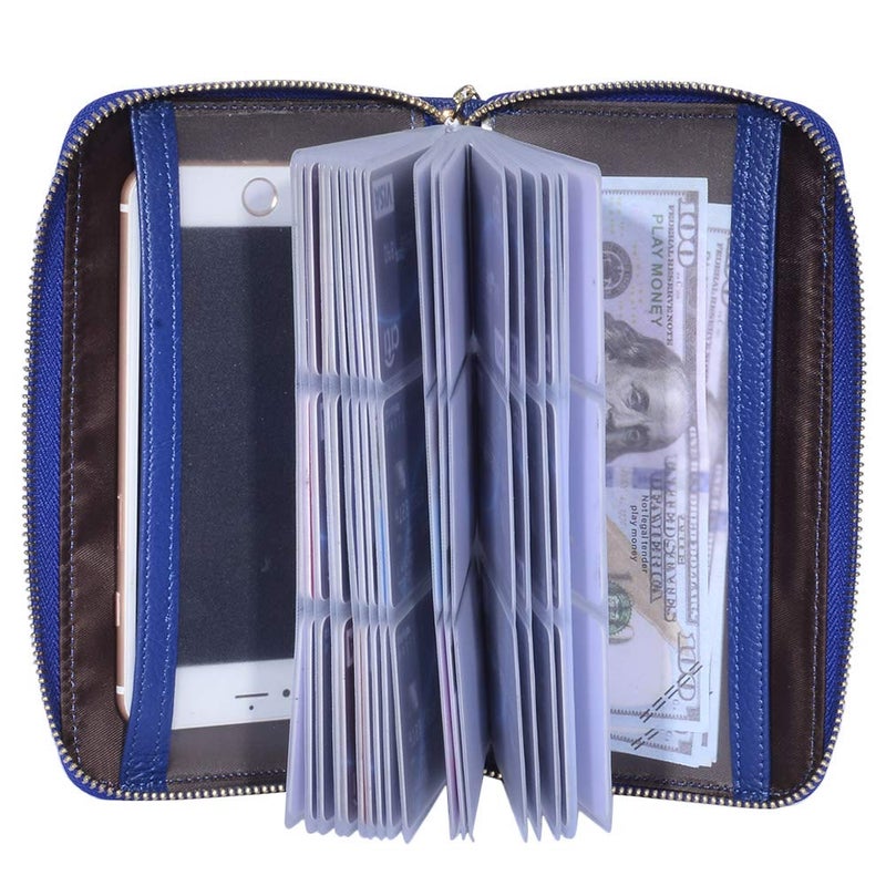 Easyoulife Credit Card Holder Wallet Womens Zipper Leather Case Purse RFID Blocking (Royal Blue) - Image 5