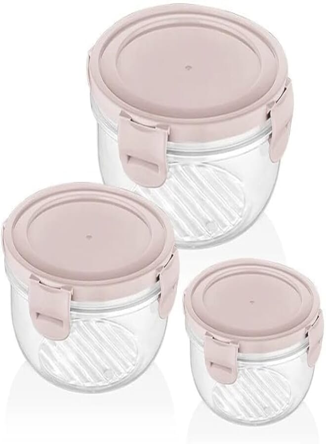 Bager Cook&Lock Colored Cover Round Storage Container Set 3 Pcs (400+800+1400 Ml) (Std), Pink
