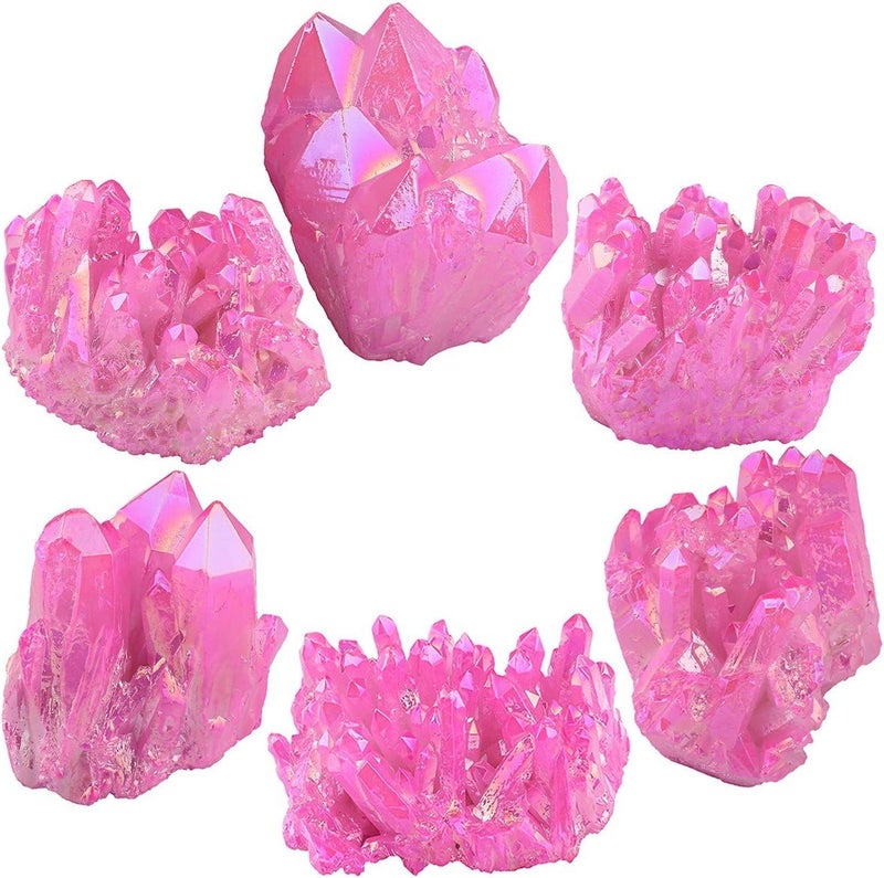 rockcloud بلورة شفاء طبيعية مغطاة بالتيتانيوم، مجموعة صخور الكوارتز الفوشيا، جيود دروزي، زينة منزلية، عينة من الأحجار الكريمة - Image 4