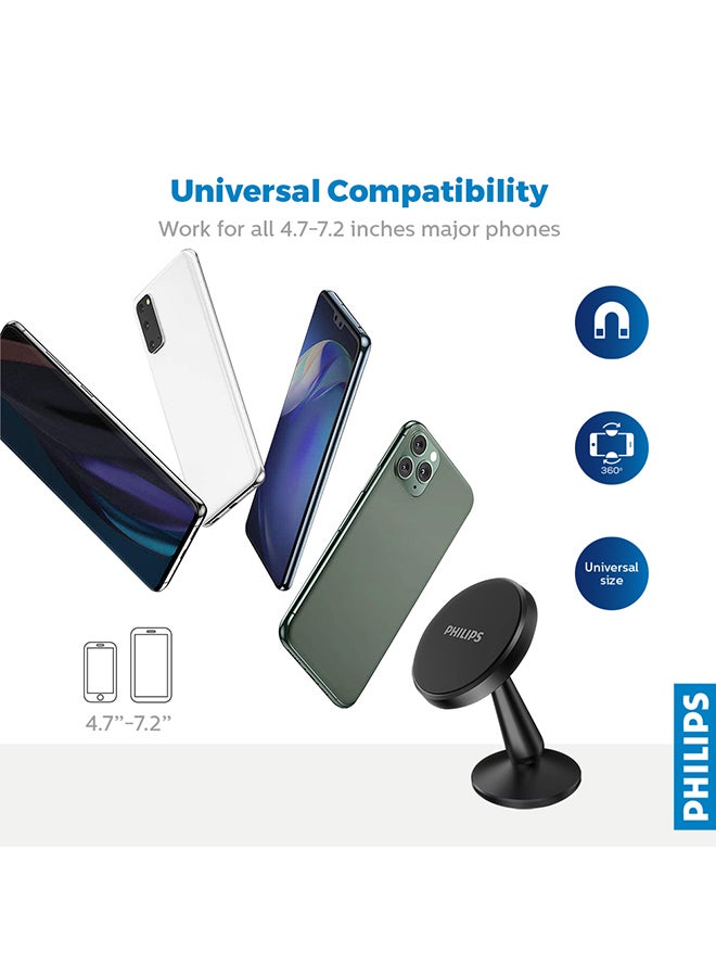 Philips DLK3422NB Magnetic Car Mount with 360° Rotation, Strong Magnet Suction, Flexible Neck and Rotating Cradle, Hands-Free Use, Universal Compatibility for Smartphones And GPS Devices - Black - Image 4