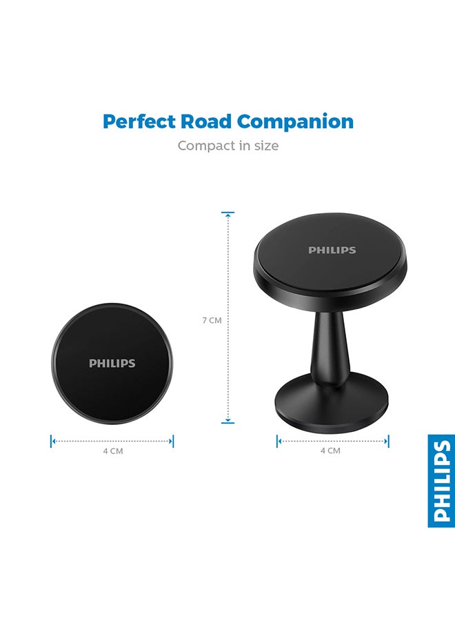 Philips DLK3422NB Magnetic Car Mount with 360° Rotation, Strong Magnet Suction, Flexible Neck and Rotating Cradle, Hands-Free Use, Universal Compatibility for Smartphones And GPS Devices - Black - Image 3