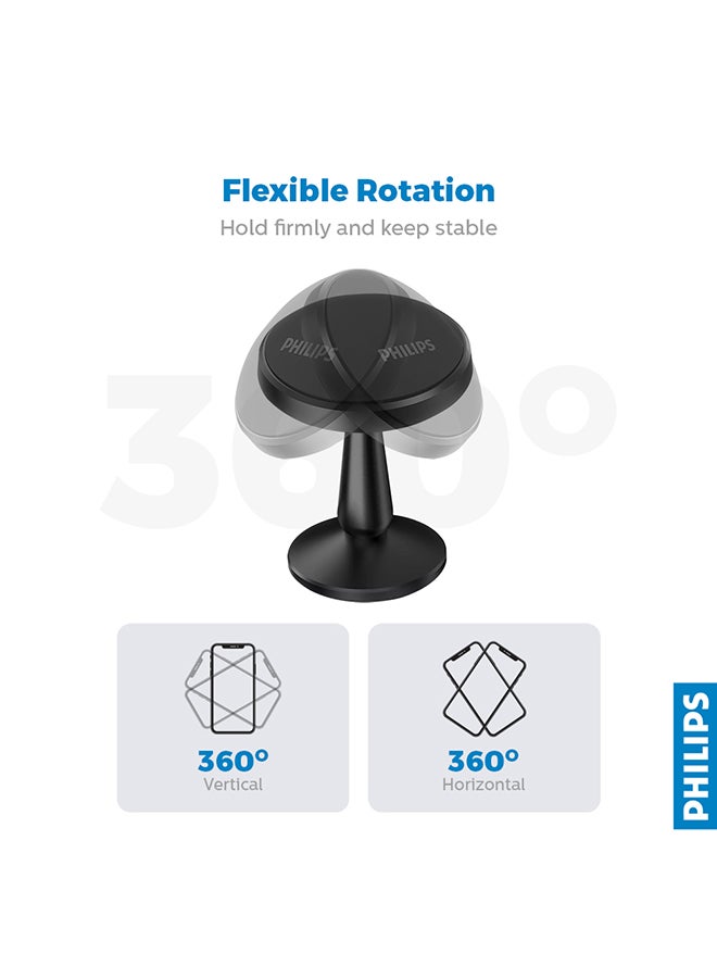 Philips DLK3422NB Magnetic Car Mount with 360° Rotation, Strong Magnet Suction, Flexible Neck and Rotating Cradle, Hands-Free Use, Universal Compatibility for Smartphones And GPS Devices - Black - Image 5
