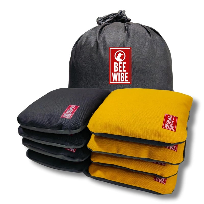 BEEWIBE Set of 8 Official Regulation Cornhole Bags - Dual-Sided, Weather-Resistant Bean Bags for Professional and Casual Play - Includes Convenient Tote Bag (Yellow/Grey) - Image 1