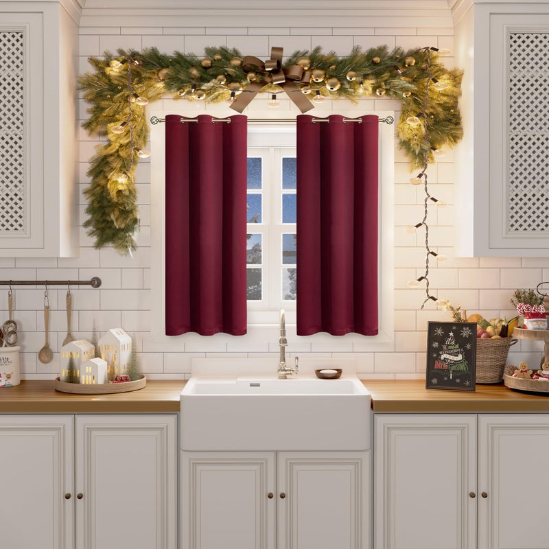 BGment Blackout Curtains for Bedroom - Grommet Thermal Insulated Room Darkening Curtains for Living Room, Set of 2 Panels (38 x 45 Inch, Burgundy) - Image 2