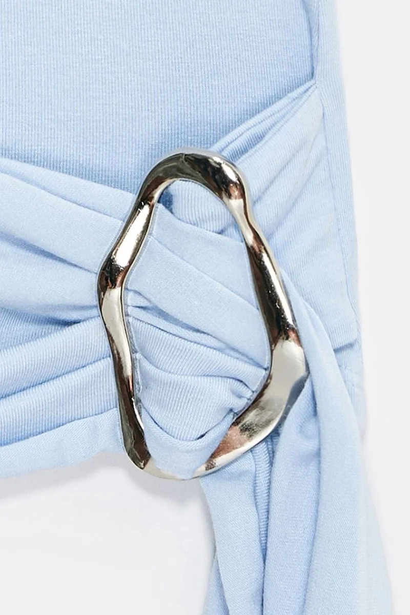 Dilvin Baby Blue DILVIN Asymmetrical Tie Detail Blouse for Women | Best Price UAE