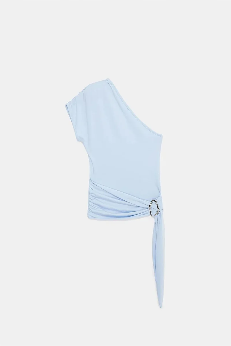 Dilvin Baby Blue DILVIN Asymmetrical Tie Detail Blouse for Women | Best Price UAE