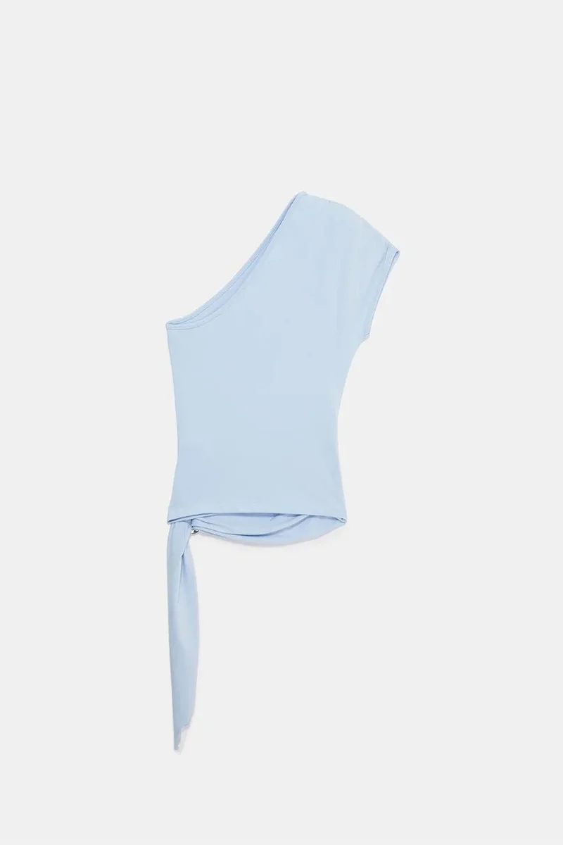 Dilvin Baby Blue DILVIN Asymmetrical Tie Detail Blouse for Women | Best Price UAE