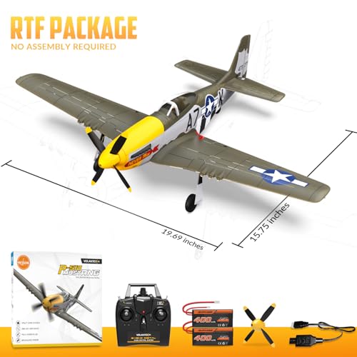 VOLANTEXRC Brushless 4CH RC Plane P51D Mustang 500mm Remote Control Airplane Fighter RTF with 6Axis Gyro 3 Modes Aerobatics 24GHz Radio Controlled Aircraft for Beginners Adults - Image 5