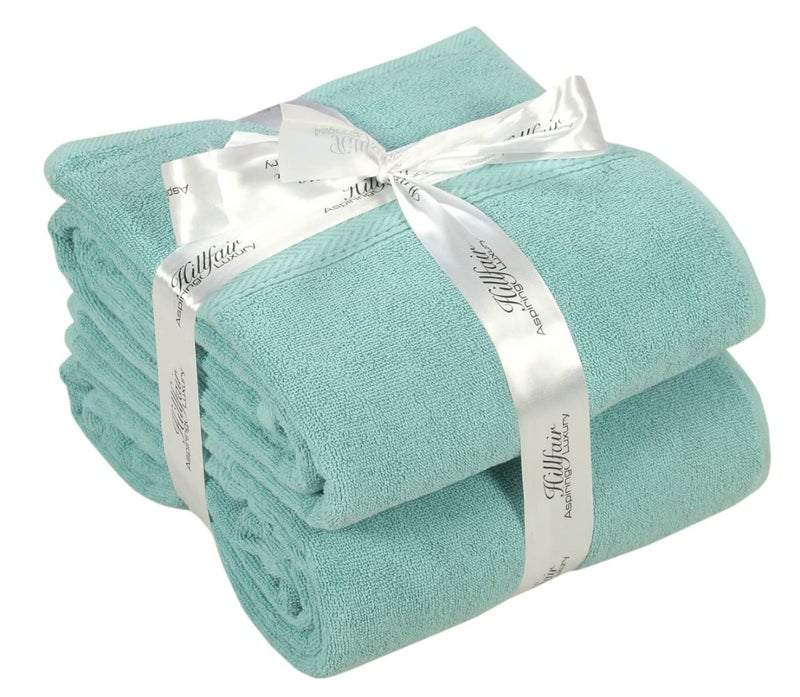 HILLFAIR 600 GSM- 40 x 80 Inches- 100% Cotton 2 Pc XXL Oversized Bath Towel Set- Soft Highly Absorbent Jumbo Bath Sheets Towels Sets- Quick Dry Oversized Bath Towel Sets for Hotel Spa Pool- Aqua - Image 1