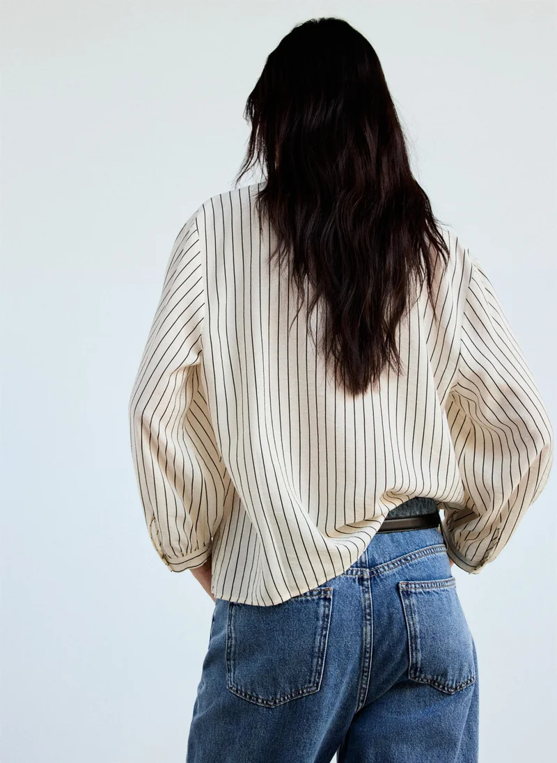 Mango 05-CRUDO Striped Blouse With Frill Detail for Women | Best Price UAE