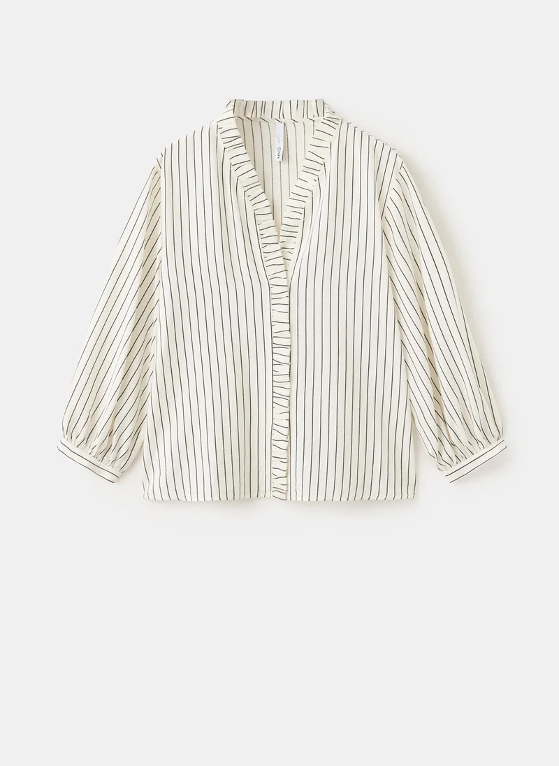 Mango 05-CRUDO Striped Blouse With Frill Detail for Women | Best Price UAE