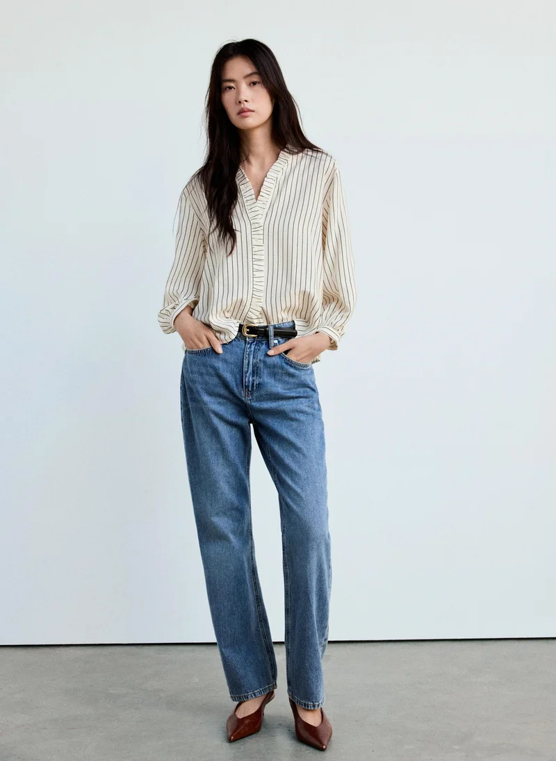 Mango 05-CRUDO Striped Blouse With Frill Detail for Women | Best Price UAE