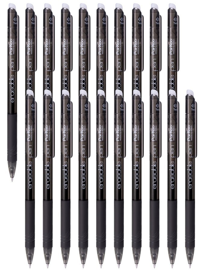 ParKoo Retractable Erasable Gel Pens, 20 Black Twist Pens, Fine Point 0.7 mm, Make Mistakes Disappear, Smooth Writing with Comfortable Grip for Journaling Drawing, Note-Taking - Image 1