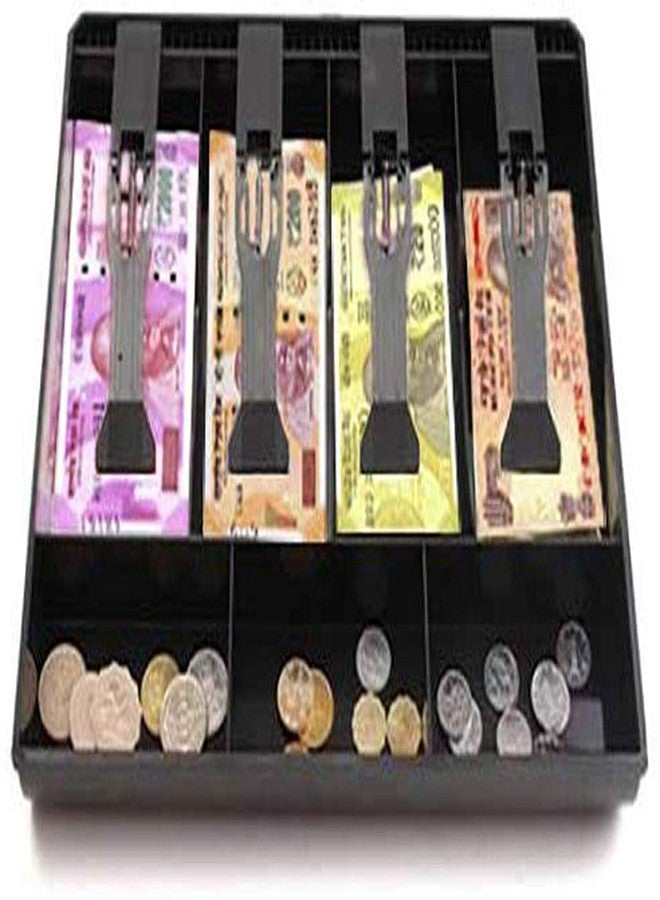 DEV STORE ABS Cash Tray, 4 Cash/Bills and 3 Coin Compartment Cash Drawer Safe Box | Black - Image 1