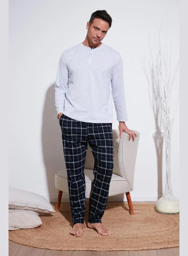 Buratti Plaid Cotton Elastic Waist Regular Fit Long Sleeve Pajama Set Men's PAJAMAS SET 6572003