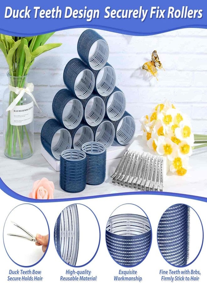 Spoken jumbo Hair Curlers Rollers, 24Pcs Set with 12 Hair Curlers Self Grip Holding Rollers and 12 Stainless Steel Duckbill Clips for Long Medium Short Thick Fine Thin Hair Bangs Volume (Blue) - Image 4