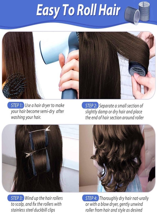 Spoken jumbo Hair Curlers Rollers, 24Pcs Set with 12 Hair Curlers Self Grip Holding Rollers and 12 Stainless Steel Duckbill Clips for Long Medium Short Thick Fine Thin Hair Bangs Volume (Blue) - Image 5
