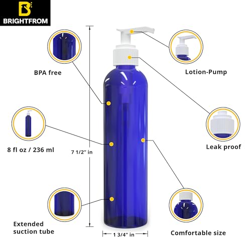 BRIGHTFROM Empty Lotion Pump Bottles, 8 Oz BPA-Free Refillable Plastic Containers, PETE1 Cobalt-Blue, Great for - Soap, Shampoo, Lotions, Liquid Body Soap, Creams and Massage Oil's (Pack of 2) - Image 2