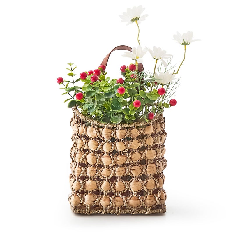 LGENHOOM Wall Hanging Pocket Basket Portable Storage Basket Decorative Boho Mounted Organizer Dried Flower Plants Front Door Basket for Garden Farmhouse Home - Image 1