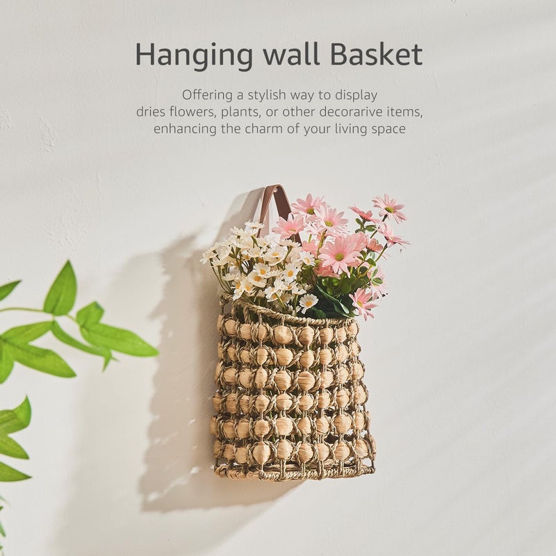 LGENHOOM Wall Hanging Pocket Basket Portable Storage Basket Decorative Boho Mounted Organizer Dried Flower Plants Front Door Basket for Garden Farmhouse Home - Image 3