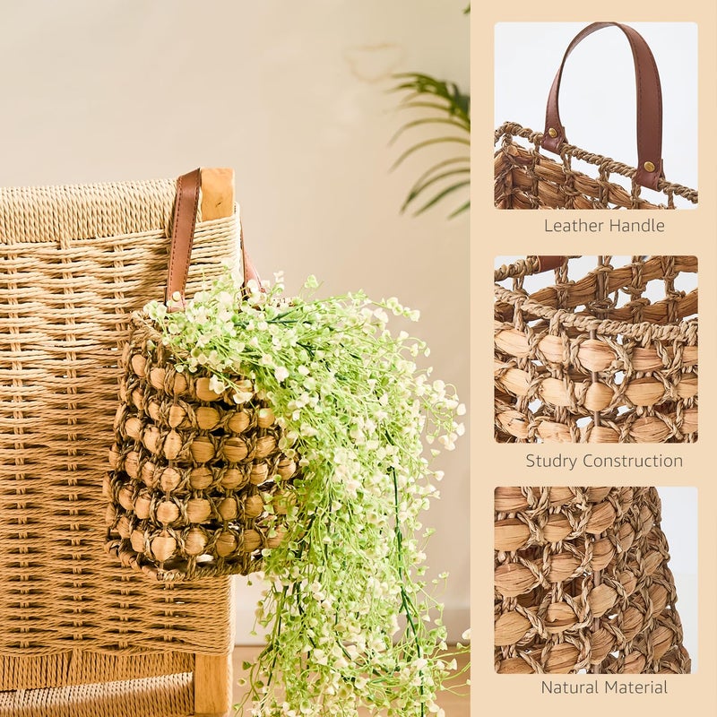 LGENHOOM Wall Hanging Pocket Basket Portable Storage Basket Decorative Boho Mounted Organizer Dried Flower Plants Front Door Basket for Garden Farmhouse Home - Image 4