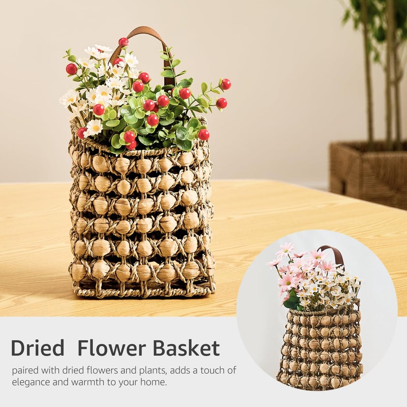 LGENHOOM Wall Hanging Pocket Basket Portable Storage Basket Decorative Boho Mounted Organizer Dried Flower Plants Front Door Basket for Garden Farmhouse Home - Image 5