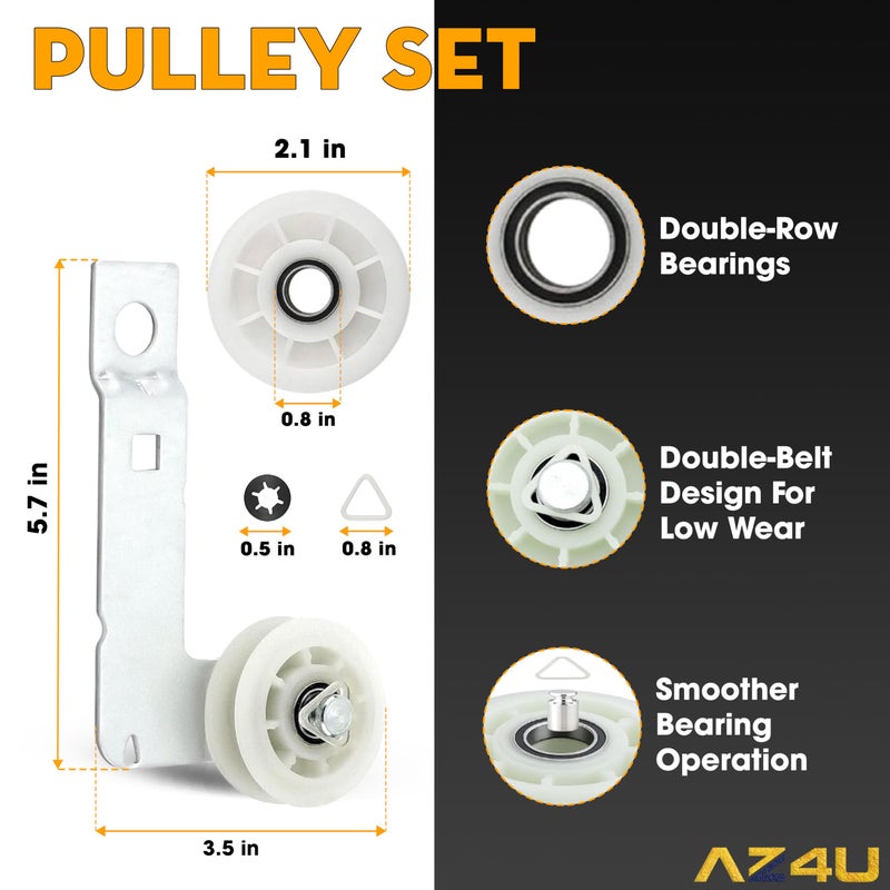 AZ4U 4392067 Dryer Repair Kit & W10837240 Dryer Idler Pulley With Bracket Replaces For Whirlpool Cabrio Duet, Kenmore, Maytag Bravos XL Dryer 661570 Dryer Belt, 279640 Idler Pulley, WPW10314173 Drum Roller - Image 4