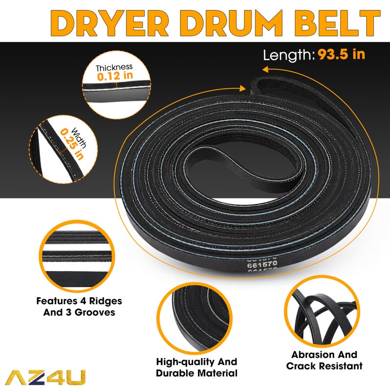 AZ4U 4392067 Dryer Repair Kit & W10837240 Dryer Idler Pulley With Bracket Replaces For Whirlpool Cabrio Duet, Kenmore, Maytag Bravos XL Dryer 661570 Dryer Belt, 279640 Idler Pulley, WPW10314173 Drum Roller - Image 5