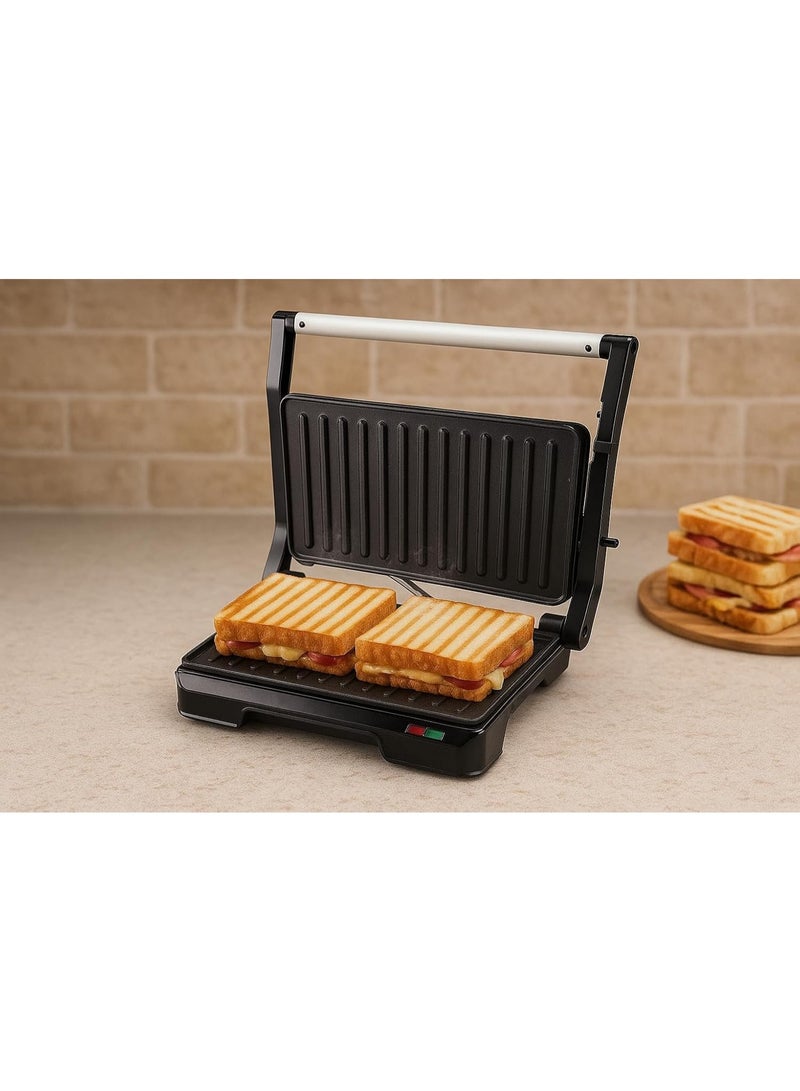 Kiwi Turkish-made 850W electric grill with non-stick plates for grilling meat, chicken, and sandwiches. Adjustable angle 90-180 degrees. Lock and overheat protection. Healthy and fast cooking. KSM-2444 - Image 2