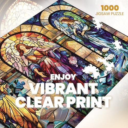 lamplig 1000 Piece Puzzle for Adults Stained Glass Christian Puzzles for Adults Angel Goddes Hard Jigsaw Puzzle with Letters on Back Religious Jesus Puzzle 1000 Pieces for Home Decor 11 Poster - Image 5