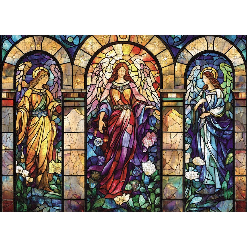 lamplig 1000 Piece Puzzle for Adults Stained Glass Christian Puzzles for Adults Angel Goddes Hard Jigsaw Puzzle with Letters on Back Religious Jesus Puzzle 1000 Pieces for Home Decor 11 Poster - Image 3