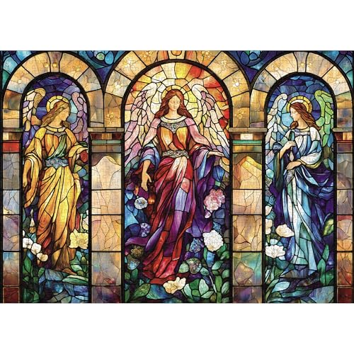 lamplig 1000 Piece Puzzle for Adults Stained Glass Christian Puzzles for Adults Angel Goddes Hard Jigsaw Puzzle with Letters on Back Religious Jesus Puzzle 1000 Pieces for Home Decor 11 Poster - Image 1