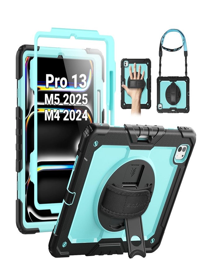 SEYMAC جراب SEYMAC لجهاز iPad Pro مقاس 13 بوصة M4 2024، جراب واقٍ متين مقاوم للصدمات مع واقي شاشة، وحامل دوار، وحزام لليد/الكتف، وحامل قلم، لون أزرق فاتح - Image 1