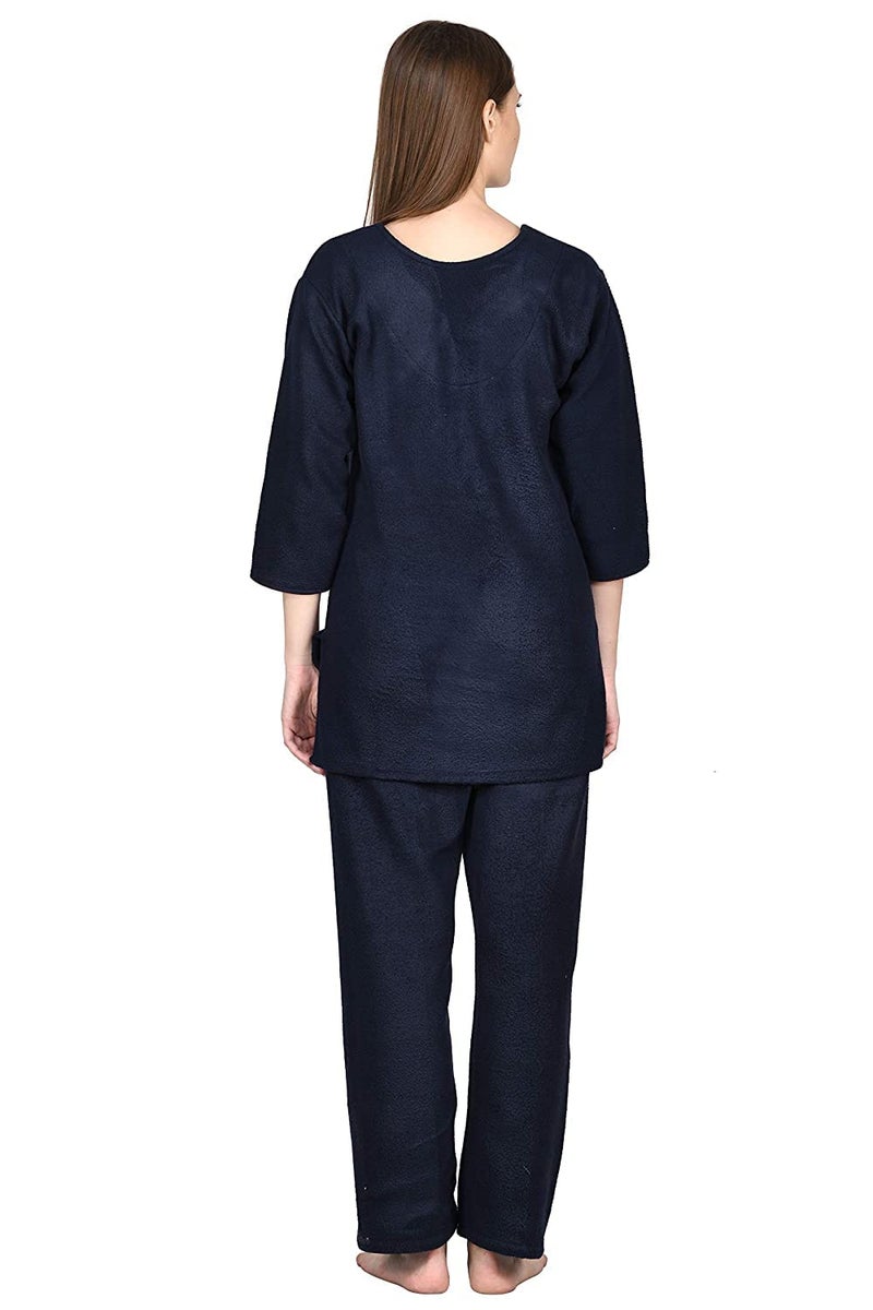 Noty Store Noty ® Girl's/Women's Woollen Fleece- Woolen/Winter- Night Suit-2 Pc Set (Navy Blue, Large) - Image 4