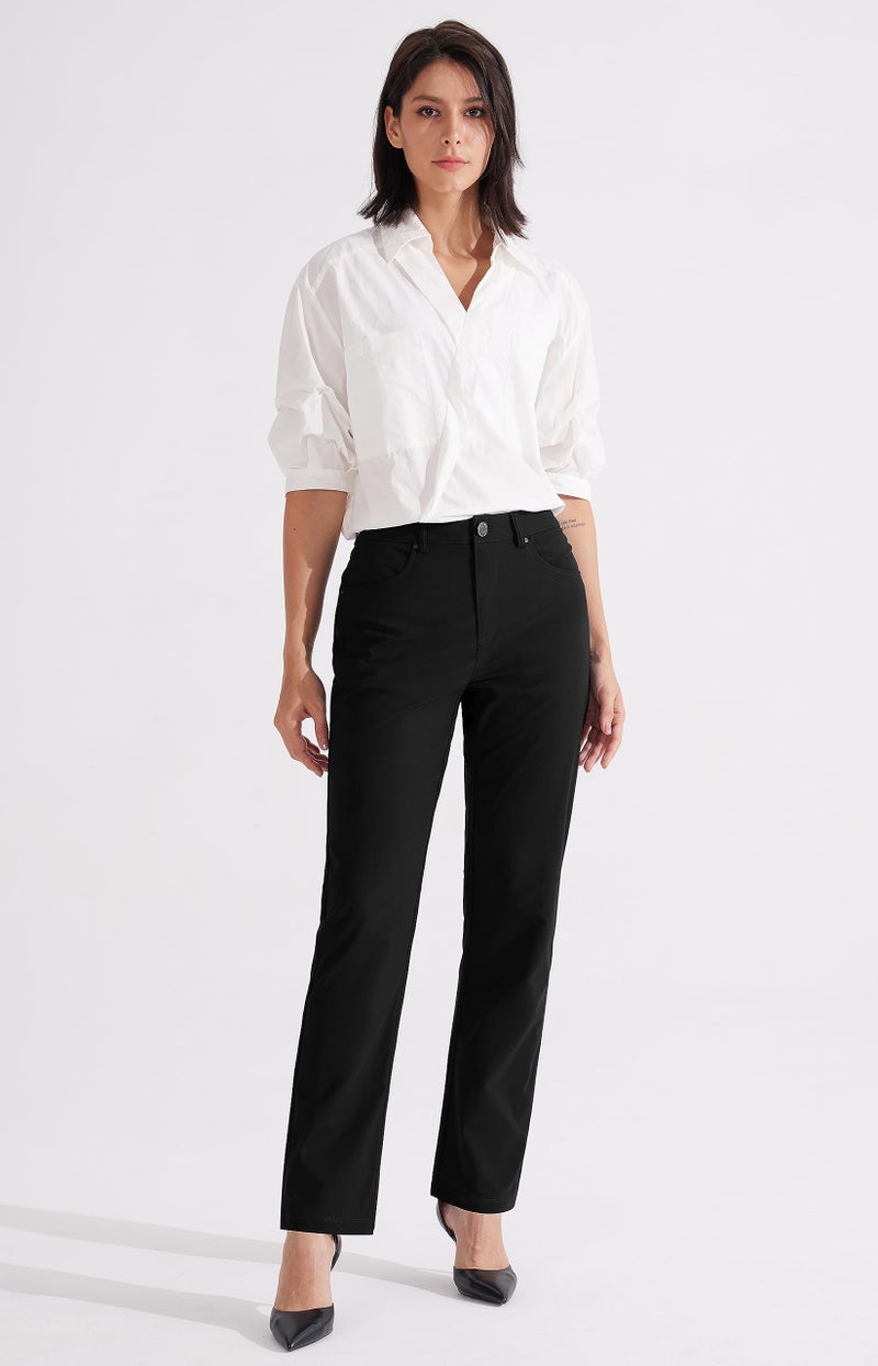 Libin Womens Dress Pants 29" Stretch Straight Leg Work Slacks Office Business Casual Golf Pants for Hiking Travel Lightweight,Black 12 - Image 3